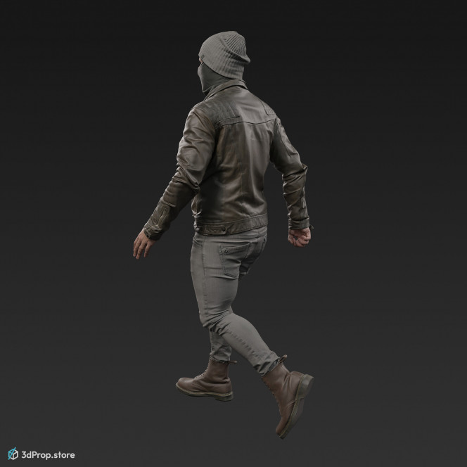 3D scan of a walking guerilla man from the 2000s, Europe.