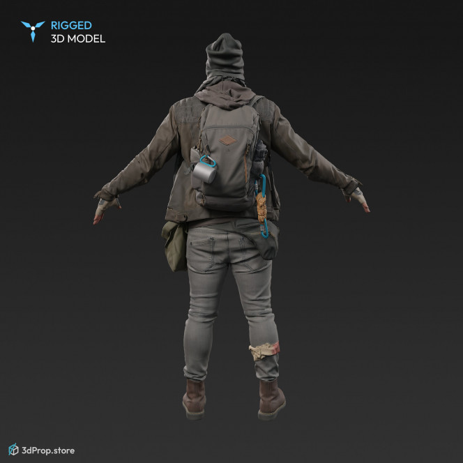 3D scan of a man in assorted military clothing standing in A-pose. 
A 3D human model