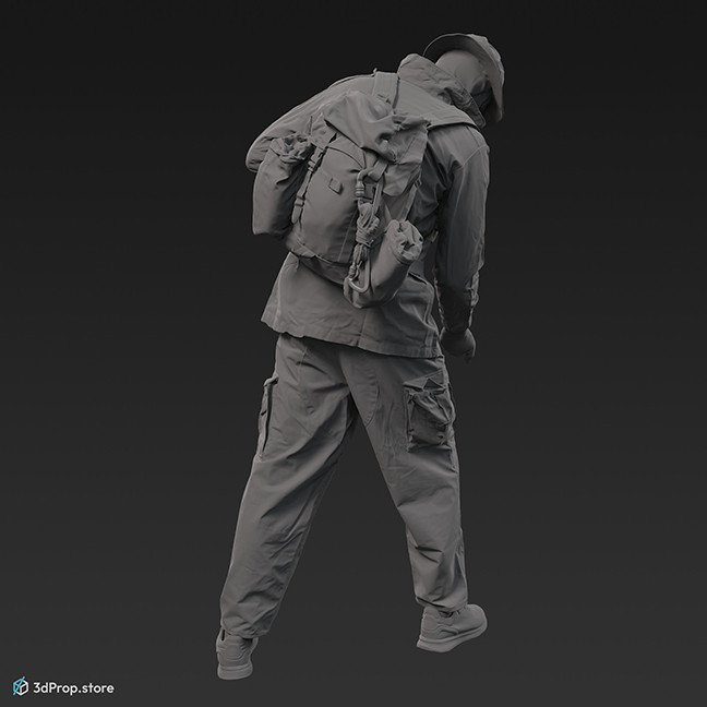 3D scan of a standing man in a shooting position, wearing assorted military clothing.