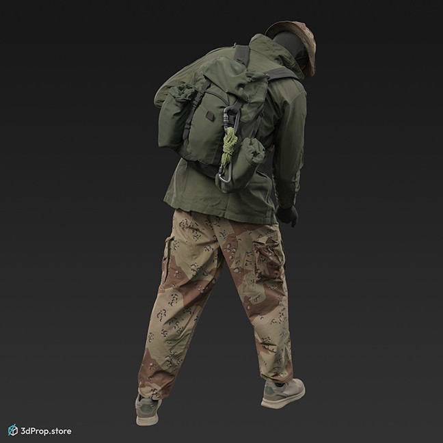 3D scan of a standing man in a shooting position, wearing assorted military clothing.