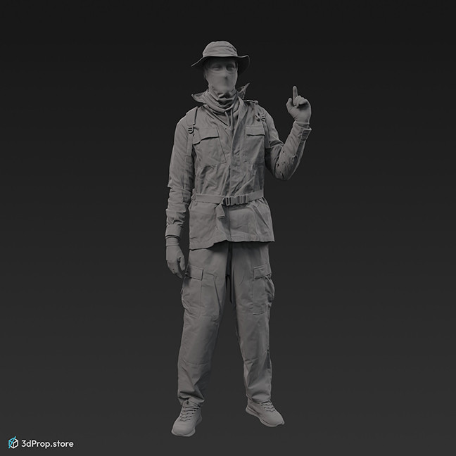 3D scan of a standing man in assorted military clothing.