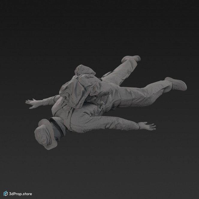 3D scan of a man in assorted military clothing in a lying pose