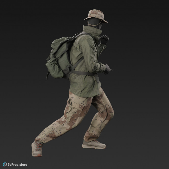 3D scan of a man in assorted military clothing in a standing pose.