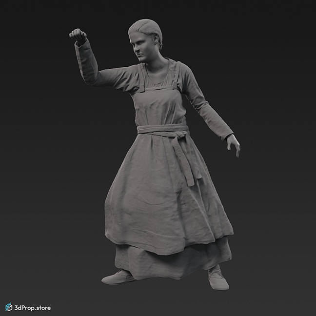 3D scan of a standing viking woman, wearing linen and leather from the 900s, Europe.