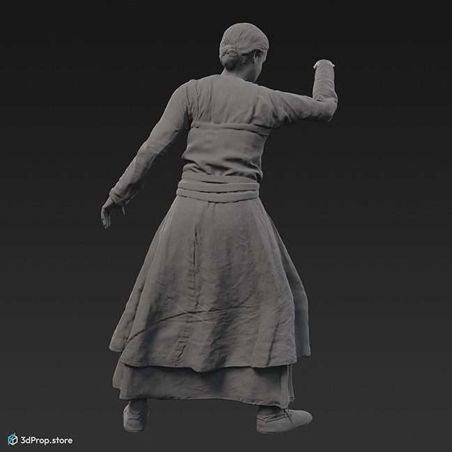 3D scan of a standing viking woman, wearing linen and leather from the 900s, Europe.