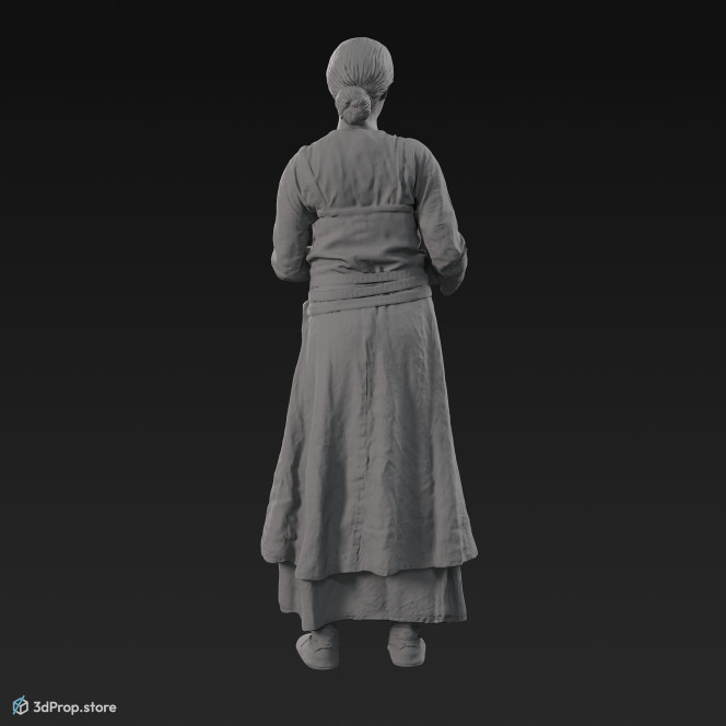 3D scan of a standing viking woman, wearing linen and leather from the 900s, Europe.