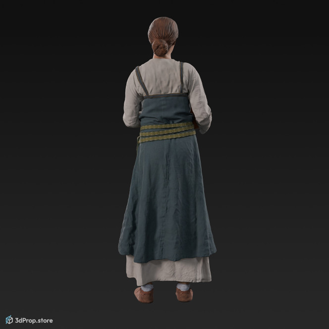 3D scan of a standing viking woman, wearing linen and leather from the 900s, Europe.