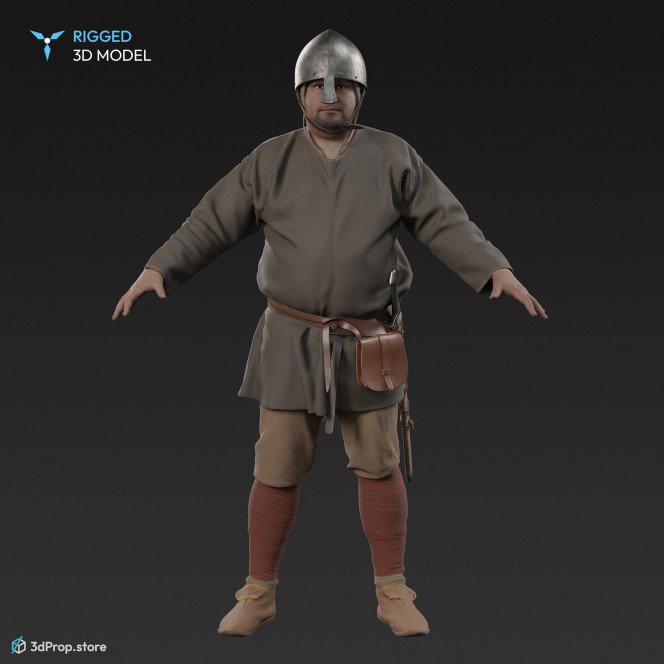 3D scan of a standing Norman warrior man in an A pose from 1050, Europe.