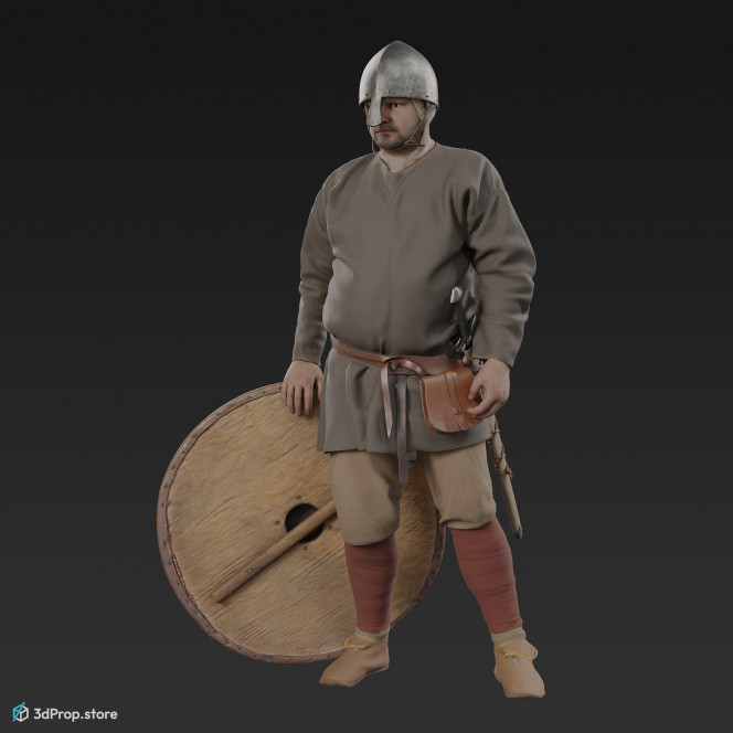 3D scan of a norman middle class soldier in a fixed, resting pose from 1050, Europe.