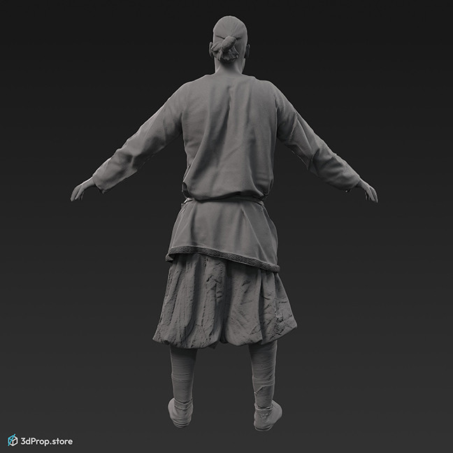 3D scan of a standing rich viking warrior man in an A posture, wearing linen, wool and leather clothing, from the 1000, Europe.