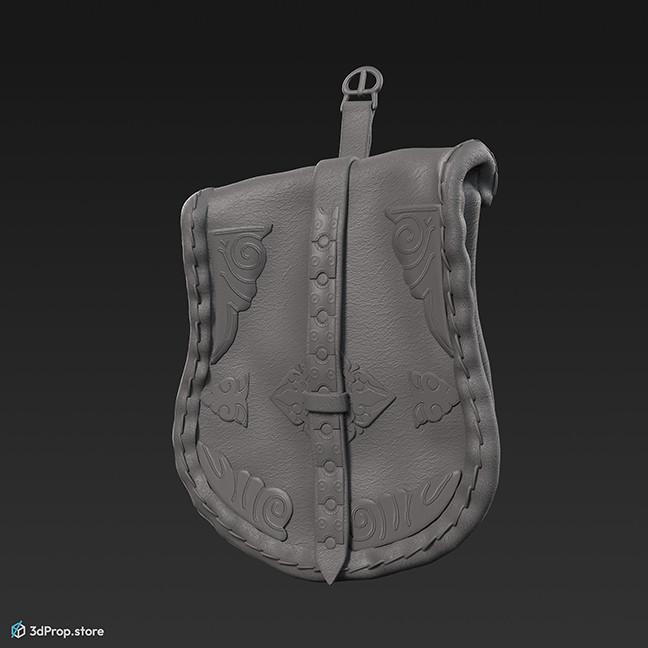 3d scan of a simple Scandinavian leather belt pouch of a warrior from 1000, Europe.