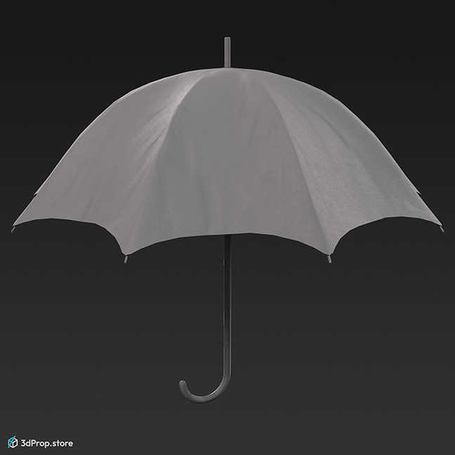 3D model of a brown, folded umbrella with a black canvas fabric and wooden handle.