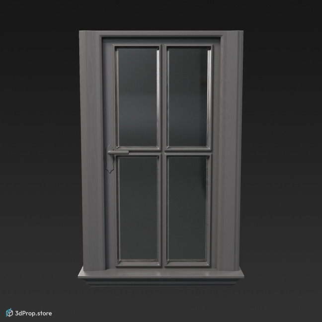 3D model of a wooden window with basic window grids from the 1900s.
