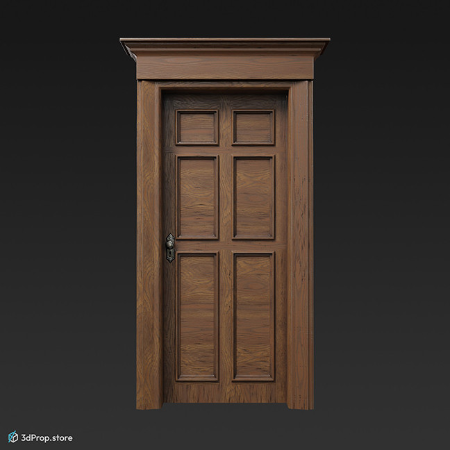 3D model of a six panel wooden door from the 1900s.