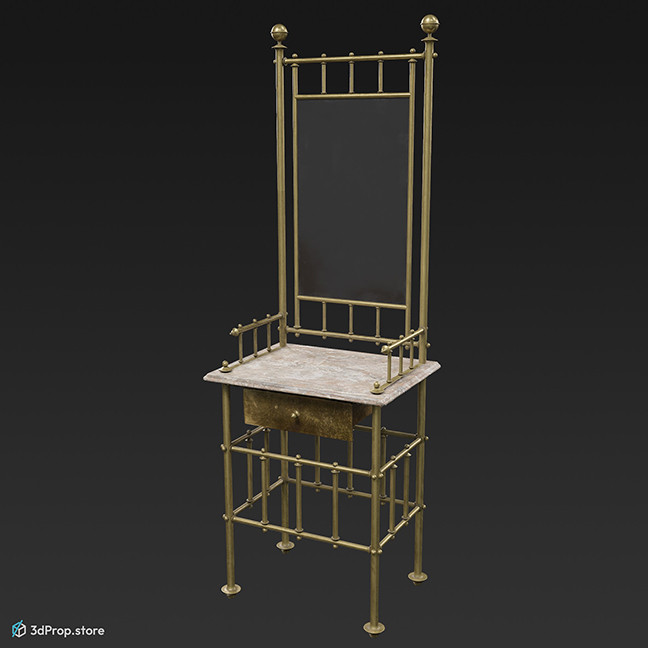 3D scan of washbasin with ceramic material and gold plated metal frame, from 1900, Europe.