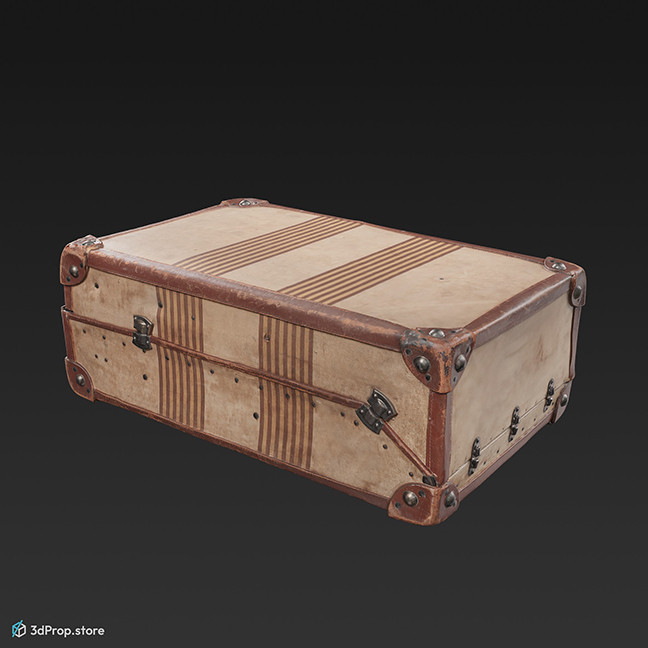 3D scan of a leather travel suitcase with wooden stiffeners, from 1900, Europe.