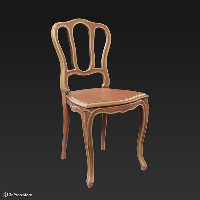 3D scan of a moderately decorated wooden chair with gold plated frame, from 1900, Europe.