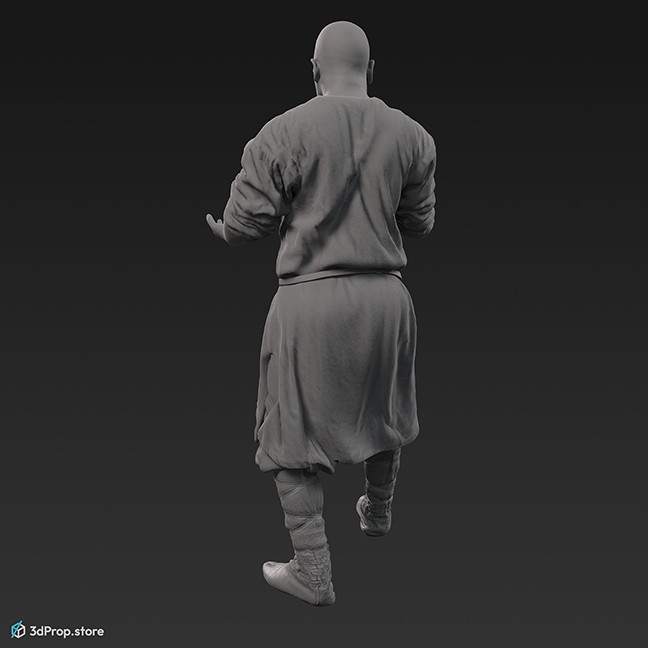 3D scan of a Scandinavian warrior man, wearing linen, leather and wool clothing with bag from 900, Europe.