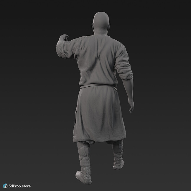 3D scan of a Scandinavian warrior man, wearing linen, leather and wool clothing with bag from 900, Europe.