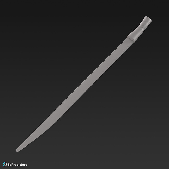3d scan of an old, simple metal sword with white grip from 900, Europe.