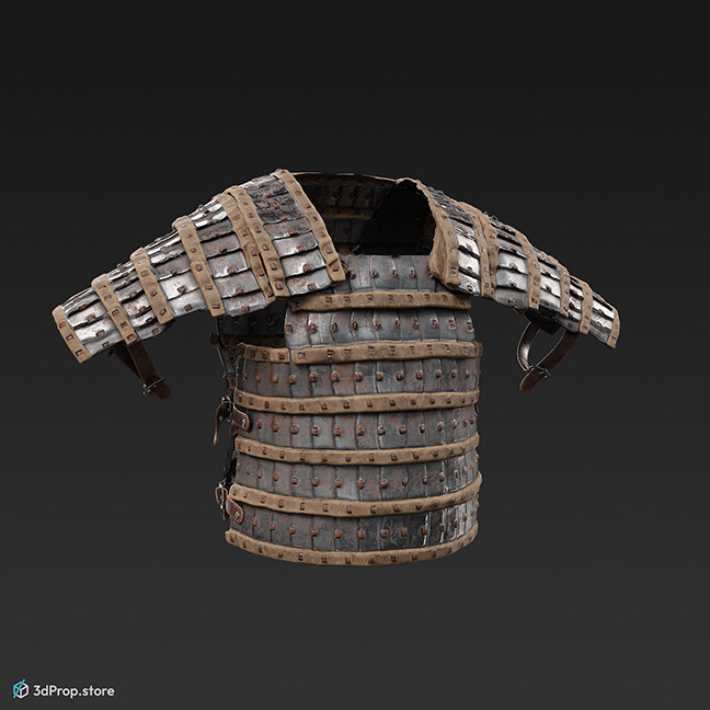 3D scan of a lamellar metal armor with leather top under the armor from 900, Europe.