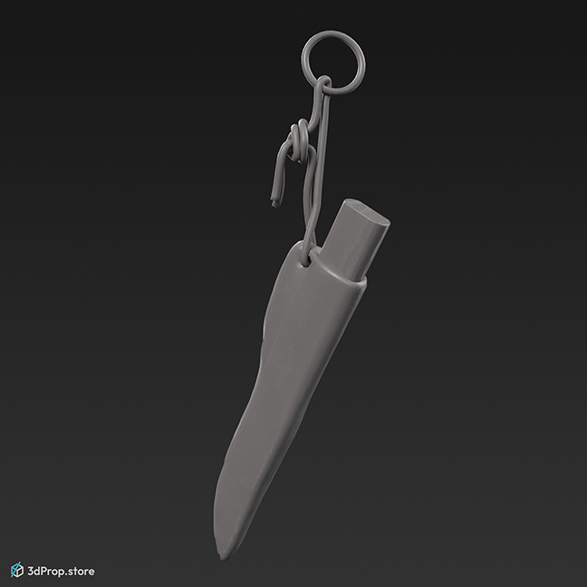 3d scan of a metal dagger in its brown leather sheath, from 900, Europe.
