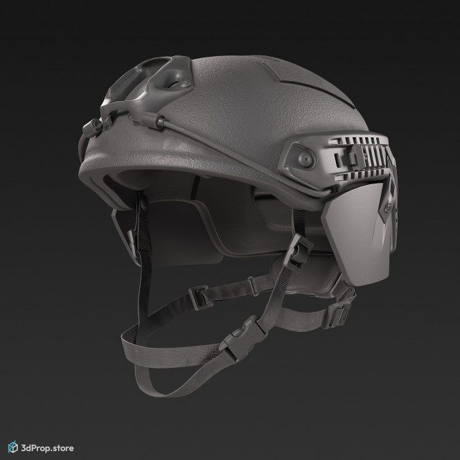 3D scan of a military helmet in different color variations, made of Kevlar, with adjustable strap for a tight fit on the head, from 2020, USA.