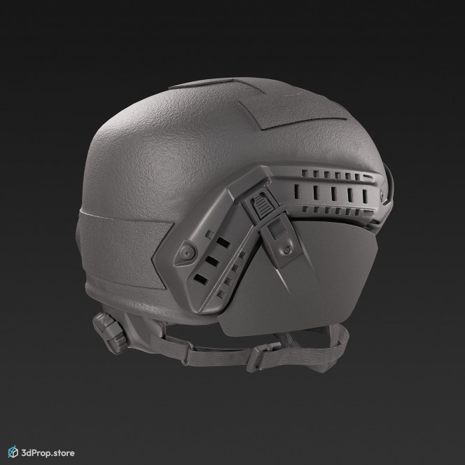 3D scan of a military helmet in different color variations, made of Kevlar, with adjustable strap for a tight fit on the head, from 2020, USA.