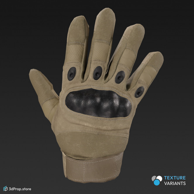 3D scan of a combat gloves in different color variations, made of Kevlar and other reinforced synthetic materials, which prolongs the life of the glove, from 2020, USA.