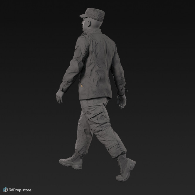 3D model of a walking cadet in military uniform with four camouflage pattern variations, from 2020, USA.