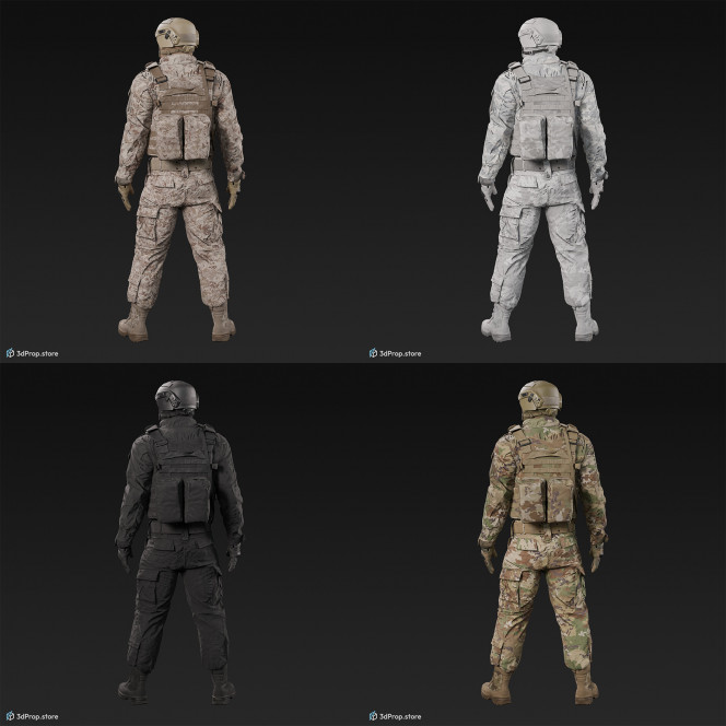 3D model of a standing soldier equipped with a gun.