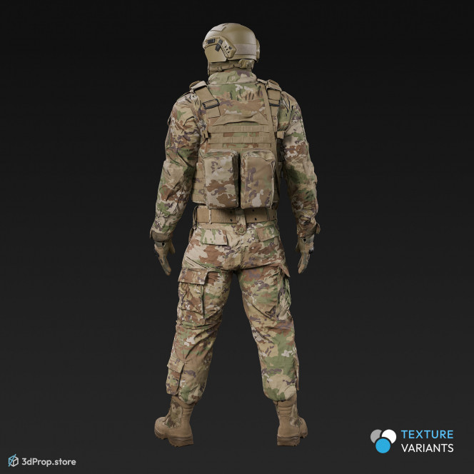 3D model of a standing soldier equipped with a gun.