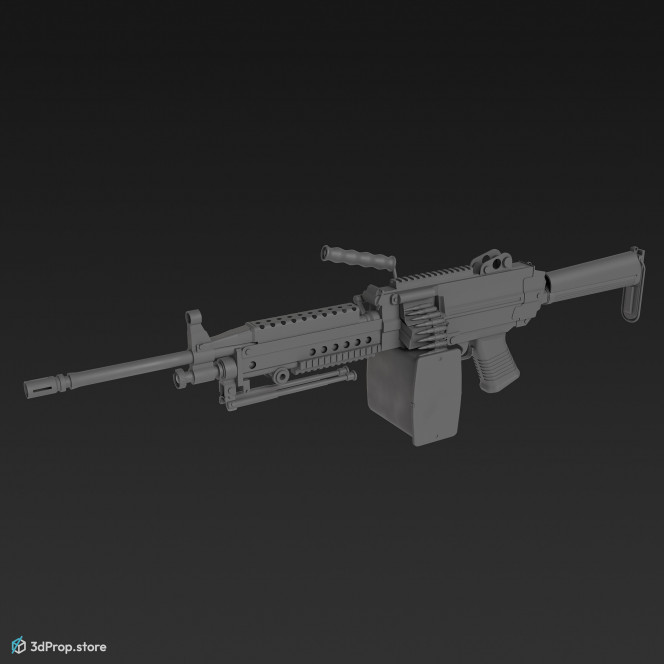 3D model of a light machine gun, also known as the Squad Automatic Weapon (SAW), used by infantry units, from 1970s, United States.