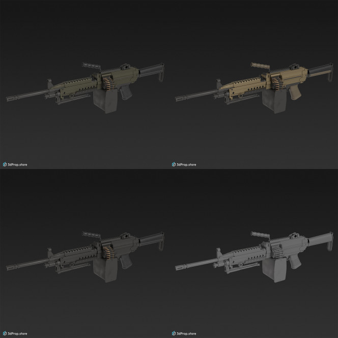 3D model of a light machine gun, also known as the Squad Automatic Weapon (SAW), used by infantry units, from 1970s, United States.