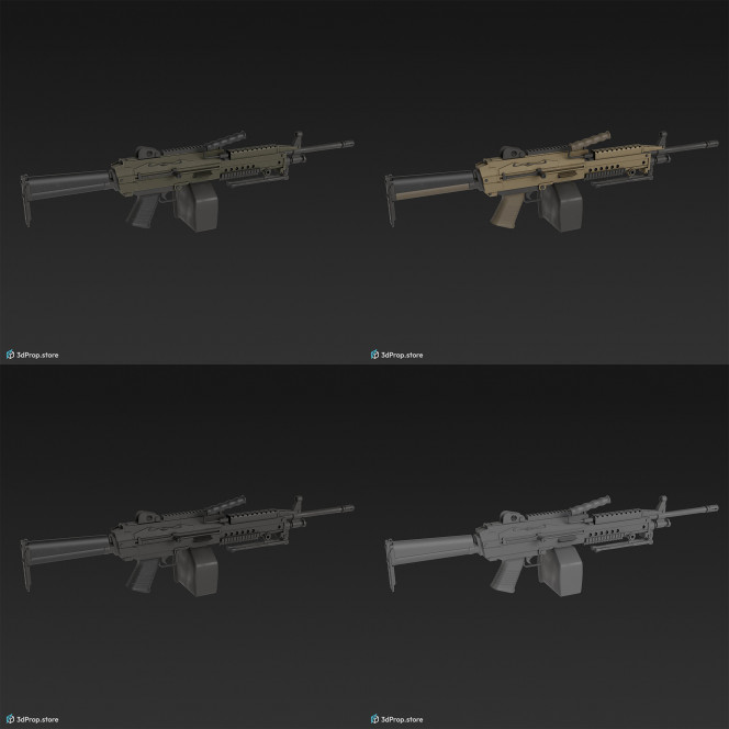 3D model of a light machine gun, also known as the Squad Automatic Weapon (SAW), used by infantry units, from 1970s, United States.