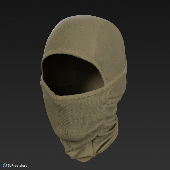 3D scan of a military green face mask made of nylon and polyester, from 2000.