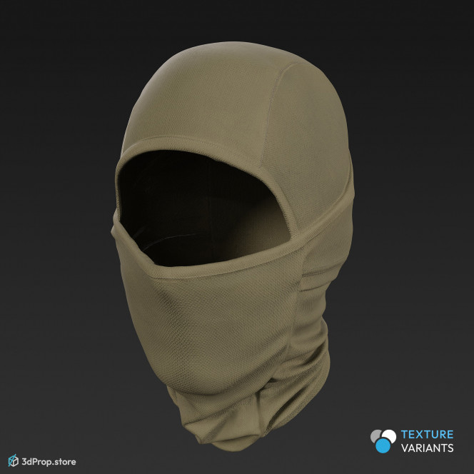 3D scan of a military face mask in different color variations, made of nylon and polyester, from 2000.