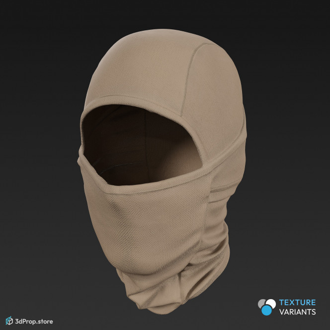 3D scan of a military face mask in different color variations, made of nylon and polyester, from 2000.