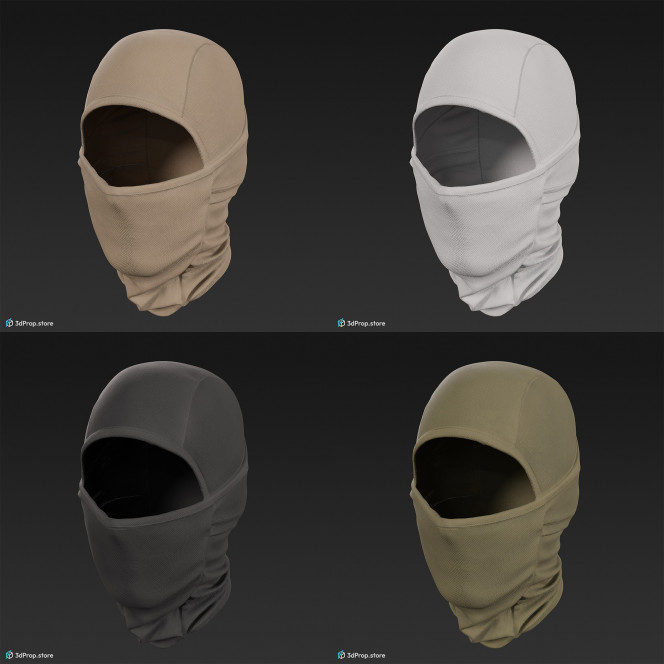 3D scan of a military face mask in different color variations, made of nylon and polyester, from 2000.