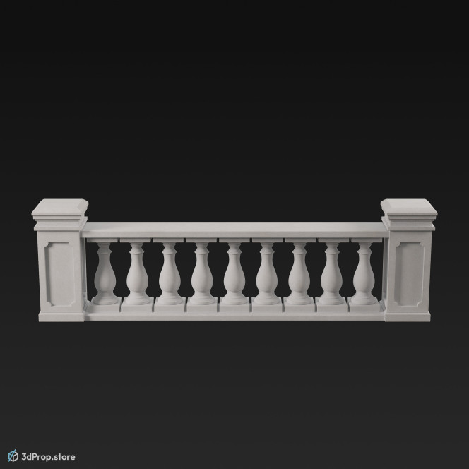 3D model of a Stone Balustrade usually made of travertine, marble, stone or limestone, from 20th century.