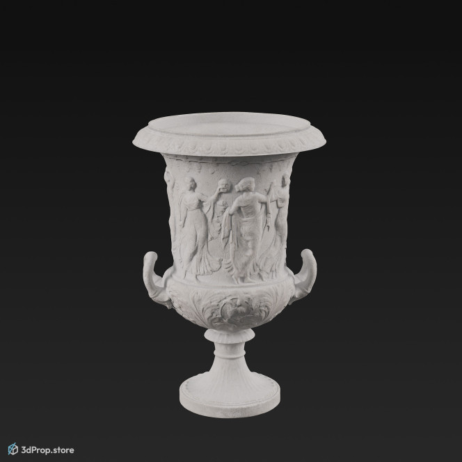 3D model of a white, ornate vase from the 20th century.