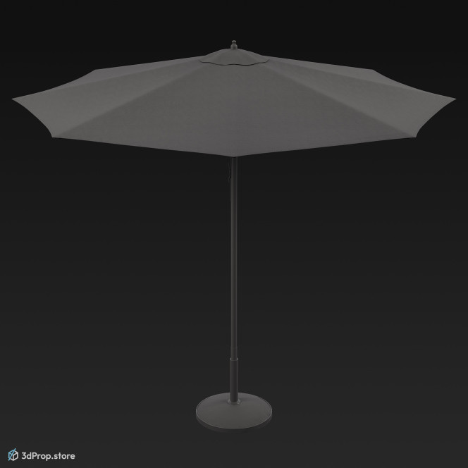 3D model of a striped parasol with wooden frame, from 1960.