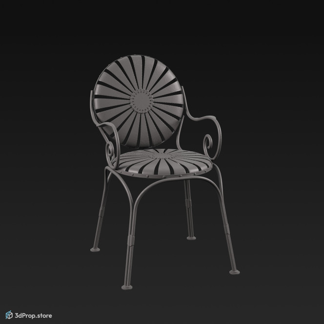 3D model of a durable, yellow, metal garden chair from 1960, USA.