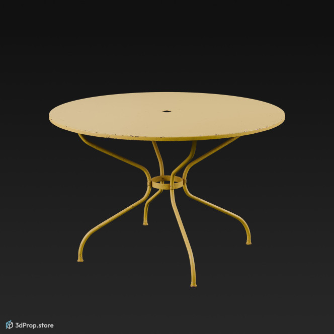 3D model of a metal, yellow and round garden table from 1960, USA.