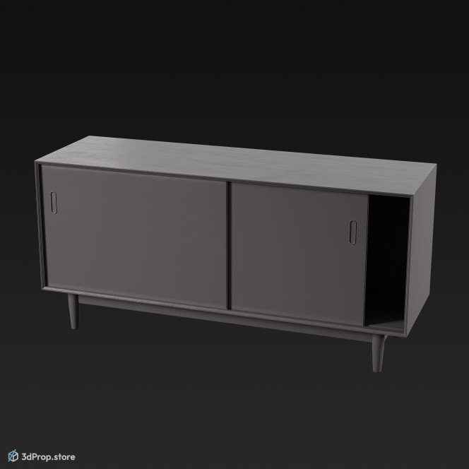 3D model of a 2-door wooden sideboard, from 1960, USA.