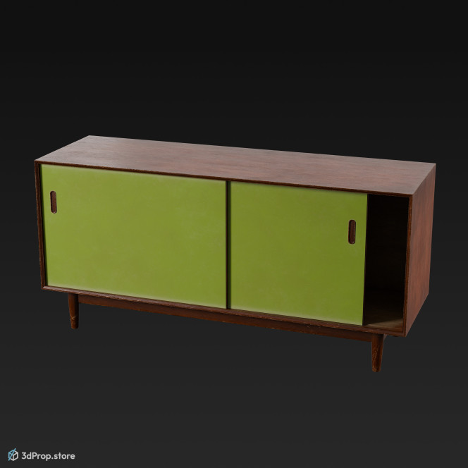 3D model of a 2-door wooden sideboard, from 1960, USA.