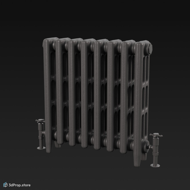 3D model of a cast iron yellow radiator, from 1960, USA.