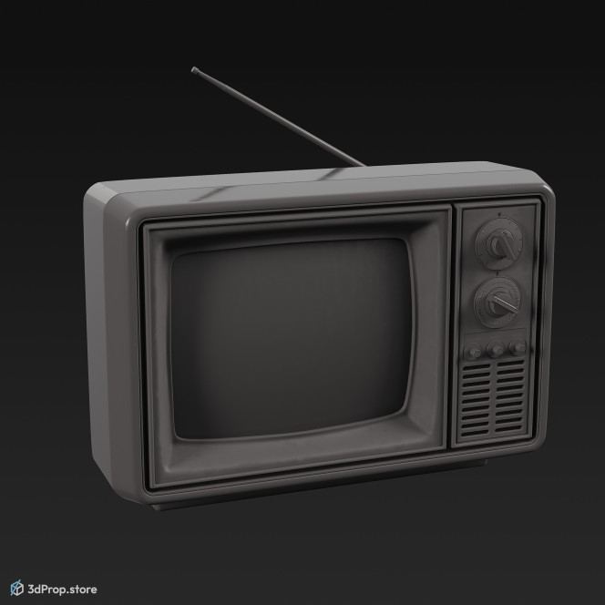 3D model of an old-fashioned TV with orange frame, from 1960 USA.