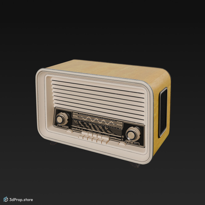 3D model of a retro, yellow painted radio from 1960, USA.