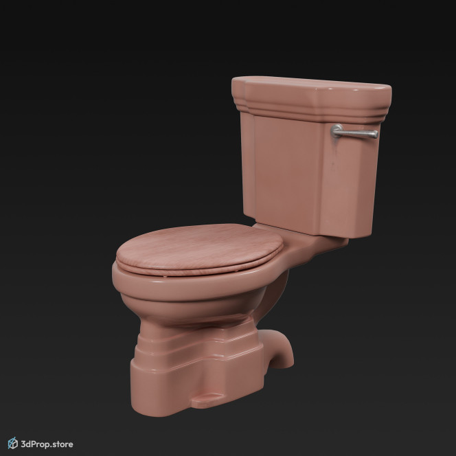 3D model of a pink, ceramic toilet from 1950, USA.